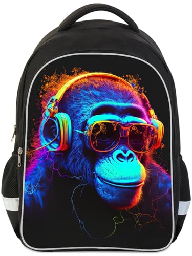 HiMagics Organized Kids Gorilla Backpack for Elementary Middle High School Back Pack, Multi-Pocket Bookbag with Laptop Inner Divider,Schoolbag for Active Boys and Girls Men & Women Black - color: A03-gorilla