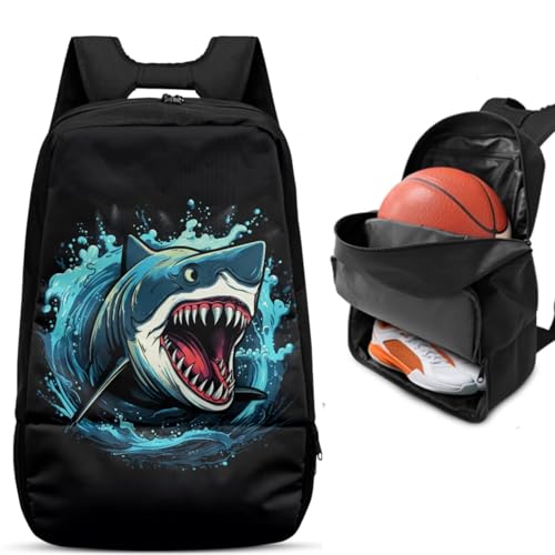 Basketball Backpack With Separate Ball Compartment And Shoes Fit Basketball Volleyball Football - color: Shark