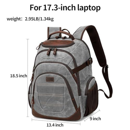 Travel Laptop Backpack 17.3 inch XL Computer Backpack for Men Waxed Canvas College Daypack Business Backpack Gray - color: Gray