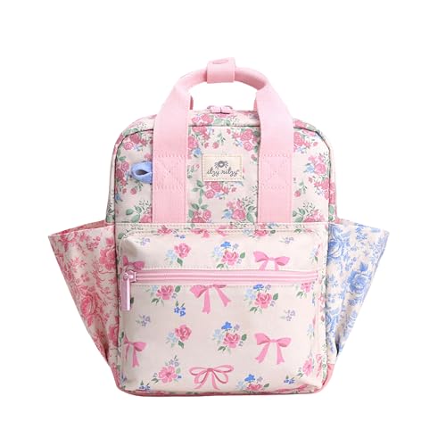 Itzy Ritzy Toddler Backpack - Daycare Bag - Features Adjustable Shoulder Straps, 2 Side Pockets & Spacious Interior with Wipeable Fabric Lining & Name Label, Ribbons & Roses Backpack - color: Ribbons