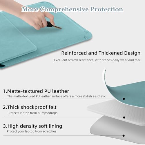 13-14 Inch Protective Laptop Sleeve Case with Stand, for MacBook Pro 14'' M5~M1, Pro/Max(2026-2021), MacBook Air 13.6'' M5-M2, (2026-2022), Matte PU Leather Laptop Case 13-14" (Blue-Green) - color: Blue-Green, size: 13-14 Inch