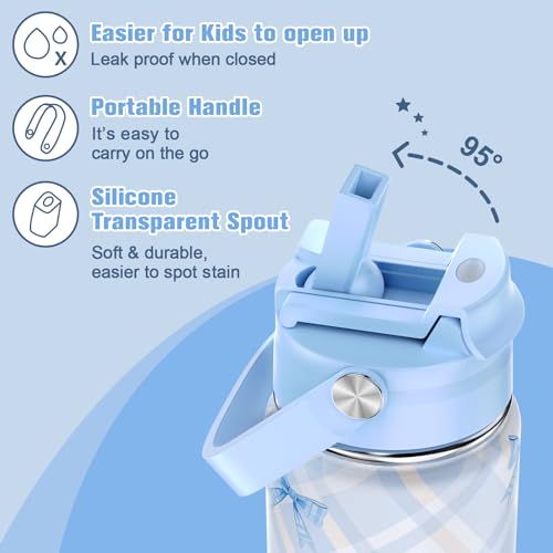 Bevalsa Backpack for Girls, Bow Plaid Bookpack with 14oz Insulated Water Bottle, Lunch Bag & Pen Case, Schoolbag for Kids & BPA-FREE Stainless Steel Metal Cup for Elementary Middle Student (Blue) - color: Blue Plaid