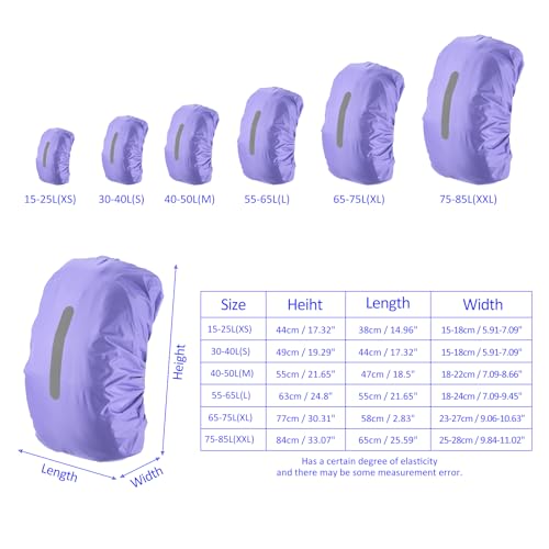 M METERXITY Backpack Rain Cover - Waterproof Lightweight Cover with Vertical Reflective Strap, Apply to Cycling/Hiking/Mountain Climbing (30-40L, S, Purple)