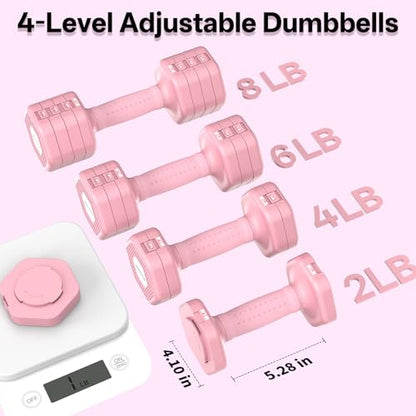 JOROTO 4-in-1 Adjustable Dumbbell Set of 2, 16LBS/22LBS Hand Weights for Women, Men, Upgraded TPE Soft Handle, 1s-Adjust Dual-Stable Dumbbell Set for Women Home Gym Exercise Training - color: D-Pink-16 LBS Pair