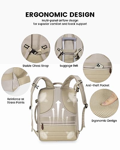 LOVEVOOK Carry on Backpack, 45L Large Travel Backpack for Women Men Airline Approved, Expandable Large Suitcase Backpacks With 4 Packing Cubes, Aer Travel Pack 3, Water Resistant Weekender Bag - color: Apricot, size: X-Large