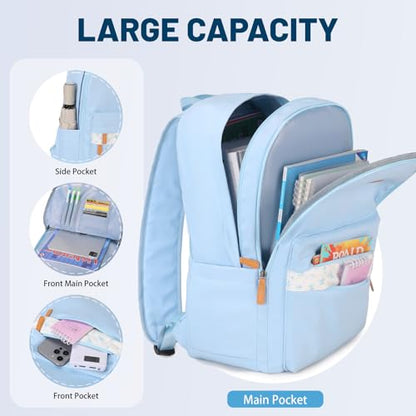 mygreen Waterproof School Backpack for Teen Girls & Boys, Lightweight 15.6 Inch Laptop Bag, Trendy 2024 Ergonomic Bookbag for High School, College, and Travel Blue - color: Blue, Flower, 15.6 Inch Laptop