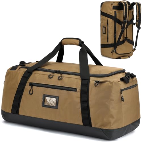 TUGUAN 100L Extra Large Travel Duffle Bag Backpack for Men, 3 in 1 Sports Duffel Bags W/Adjustable Shoulder Strap & Dividers Gym Equipment/Gear Weekend Overnight Bag for Trip Camping Hiking, XL Brown - color: Brown
