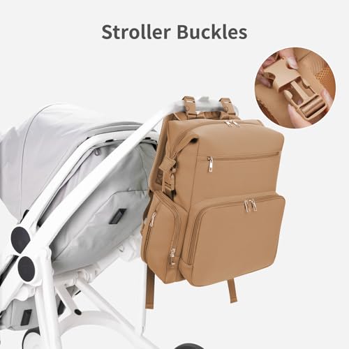 CEI-CEI Neoprene Diaper Bag Backpack Large Newborn Baby Maternity Bags Waterproof Travel Backpack for Mom Dad with Insulated Pockets,Changing Pad - color: Brown