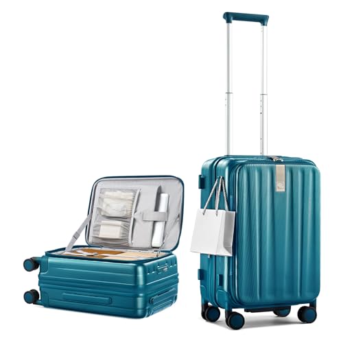 Hanke Top Opening Carry-On - Expandable 16 Inch Airline Approved Spinner | Easy-access top opening,360° spinner wheels，lightweight expandable hardshell, fits overhead bins,for overnight business trips - color: Caribbean Blue, size: 20 Inch Expandable