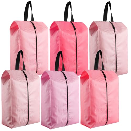 6 Pcs Travel Shoe Bags with Zipper Nylon Portable Waterproof Suitcase Shoe Organizer Packing for Golf(L,Pink) - color: Pink, size: L