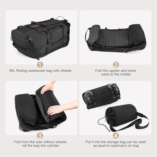 29" 86L Foldable Wheeled Duffle Bag, Waterproof Travel Rolling Backpack with Quilted Bottom, Black - color: Black