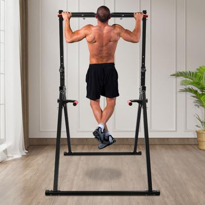 Pull Up Bar Free Standing, Foldable Power Tower Workout Dip Station, Pullup Bar Station for Home Gym Strength Training Equipment, Height Adjustable Pull Up Bar, 440LBS - size: With Handle