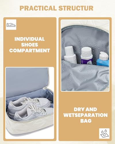 Gym Backpack for Women Men, Lightweight Gym Bag with Shoe Compartment, Water Resistant Sports Backpack with Wet Pocket, Large Capacity Cheer Backpacks for Girls, Beige - color: F2-beige