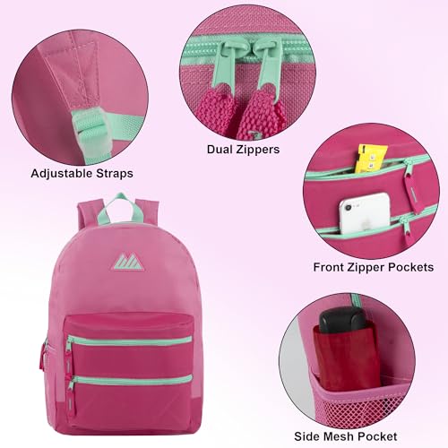 Summit Ridge Colorful Big Backpack for School Kids, Multi Pocket Backpack for Elementary, Middle School Girls, Boys with Padded Straps (Bubblegum/Pink) - color: Bubblegum/Pink
