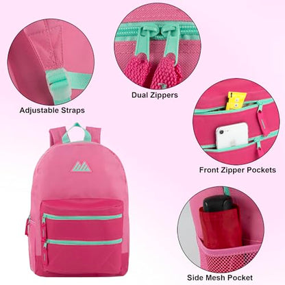 Summit Ridge Colorful Big Backpack for School Kids, Multi Pocket Backpack for Elementary, Middle School Girls, Boys with Padded Straps (Bubblegum/Pink) - color: Bubblegum/Pink