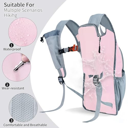 Hiking Backpack 10L/15L Small Daypack Lightweight Packable Travel Foldable Water Resistan for Women Men (Pink, 10L) - color: Pink, size: 10L