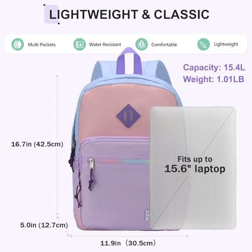 VX VONXURY Backpack for Men Women, Lightweight Kids School Bag, Classic Basic Laptop Bookbag for College Work Travel Hiking - color: Blue Purple