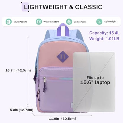 VX VONXURY Backpack for Men Women, Lightweight Kids School Bag, Classic Basic Laptop Bookbag for College Work Travel Hiking - color: Blue Purple