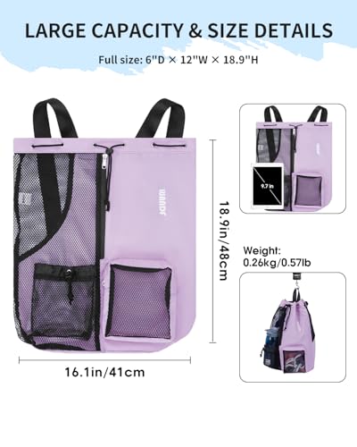 WANDF Mesh Swim Bag, Drawstring Beach Backpack - color: Purple, size: Large