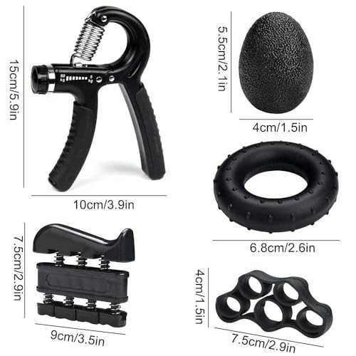 Adjustable Grip Trainer Set Hand Trainer Grip Ring Finger Trainer Combination Fitness Equipment - color: Black