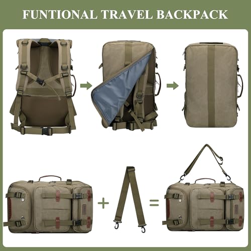 WITZMAN Travel Backpack for Men 40L Large Carry-on Airline Approved Convertible 3 in 1 laptop Bags Fit 16 inch(A8013 Army Green) - color: Army Green