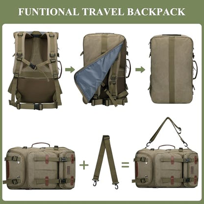 WITZMAN Travel Backpack for Men 40L Large Carry-on Airline Approved Convertible 3 in 1 laptop Bags Fit 16 inch(A8013 Army Green) - color: Army Green