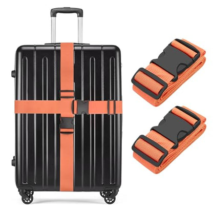 BILIONE Luggage Straps, 79" Long Belts Keep Suitcase Secure While Traveling, TSA Approved Add a Bag Premium Accessory for Travel Bag Closure (2PCS Orange)