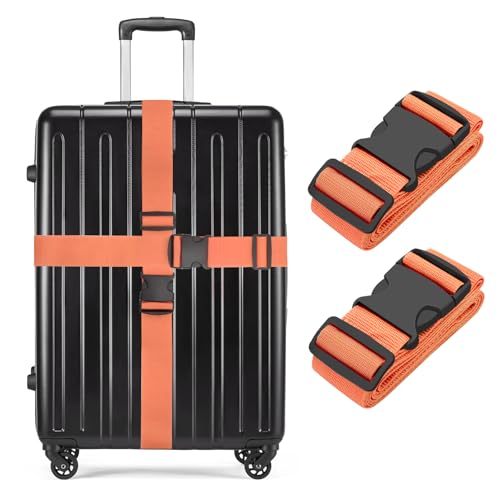 BILIONE Luggage Straps, 79" Long Belts Keep Suitcase Secure While Traveling, TSA Approved Add a Bag Premium Accessory for Travel Bag Closure (2PCS Orange)