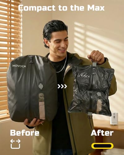 MOVOCA Vacuum Bags for Travel with Pump, 18L Compression Packing Cubes for Carry-On Suitcase & Backpack, Reusable IP67 Waterproof Space Saver Vacuum Seal Bags for Clothing Travel