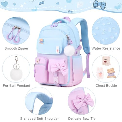 ACESAK Girls Backpack - 3PCS Backpack for Girls Cute School Backpacks for Girl Kindergarten Elementary Preschool Middle Kids School Bags with Lunch Box Pencil Case Set (Blue Purple) - color: Blue Purple