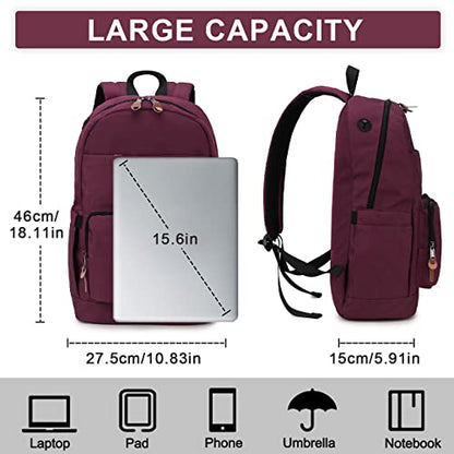 RAVUO School Backpack for Men Women, Water Resistant 15.6 inch Laptop Bag College Bookbag Casual Daypack Travel Rucksack - color: Burgundy