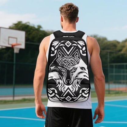 Basketball Backpack With Separate Ball Compartment And Shoes Fit Basketball Volleyball Football - color: Three-headed Wolf