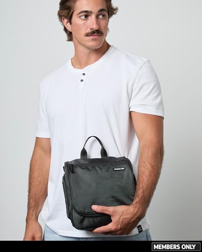 Members Only Hanging Toiletry Bag with Rotating Hook, Black Toiletry Organizer, Bathroom Bag