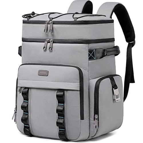 Weitars Insulated Cooler Backpack,Double Deck Waterproof Soft Cooler Bag,Backpack Coolers Leak Proof Lunch Backpack for Men Women for Travel,Camping,Picnic,Beach,Picnic,Outdoor 31L/52 Can - color: Gray