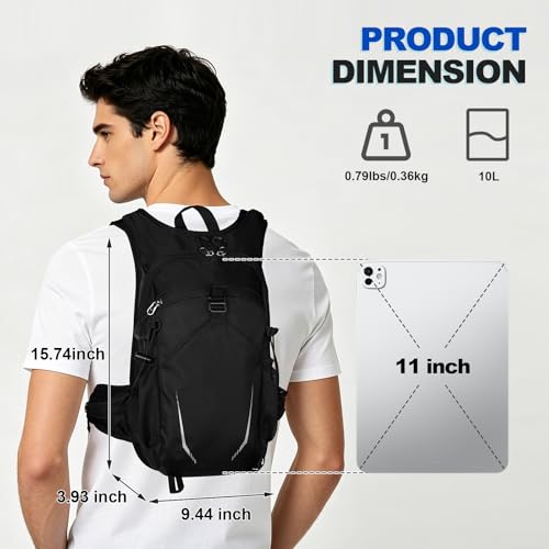 10L Small Hiking Backpack, Mini Travel Daypack for Men Women, Lightweight & Water Resistant - color: Black