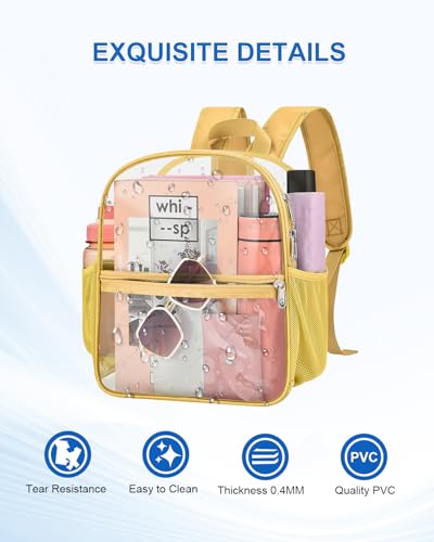 Clear Backpack for Stadium Events, 12x12x6 Small Clear Plastic bag with Reinforced Straps for Game Security Festival Concert - color: Gold