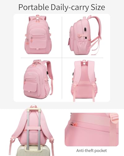 Cute Backpacks for Girls, Teens Aesthetic High School Laptop Backpack College Student Women Bookbag, Mochilas Escolares para Niñas, Pink - color: Pink, size: 15.6in
