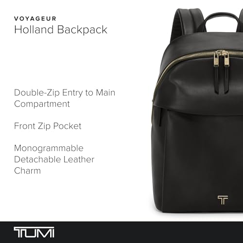 TUMI - Voyageur Holland Backpack - Women's Leather Everyday & Travel Bag - Fits up to a 14" Laptop - 14.8" X 11.3" X 5.6" - Black, Gold Hardware - color: Black With Light Gold Hardware