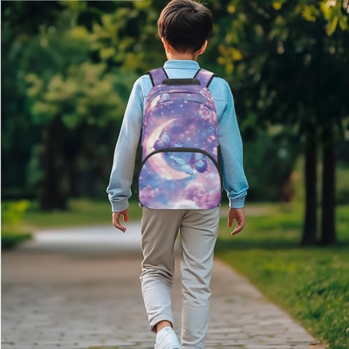 JEOCODY Kids School Bag Butterfly Backpack for Girls Boys Bookbag with Lunch Box Pencil Case Water Bottle Holder Set of 4 Daypack for Travel Picnic Hiking Back to School Accessories - color: Butterfly With Moon Printed