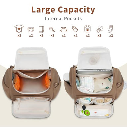 CEI-CEI Neoprene Diaper Bag Backpack Stylish Baby Maternity Bags Travel Tote for Mom with Insulated Pockets, Changing Pad, Stowable Shoulder Strap - color: Oat