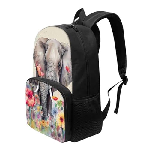 Talayituse Elephant Flower Print Backpack for Kids Girls Boys, Travel Backpack Lightweight Waterproof School Bag Student Bookbag Laptop Backpack with Zippe Pocket - color: Elephant Flower