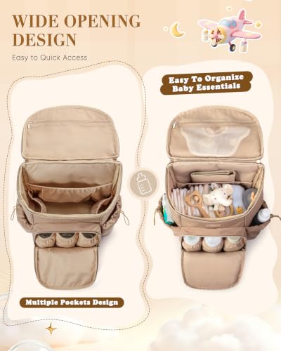 Marscamd Diaper Bag Backpack with Changing Pad, Large Baby Bag, Camel | with Stroller Straps, Insulted Bottle Pockets, Luggage sleeve, for Travel & Labor Delivery - color: Camel