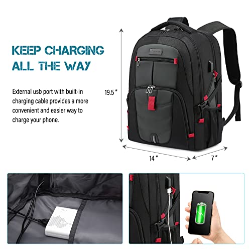 LOVEVOOK 17 inch Travel Laptop Backpack, DarkGrey, Waterproof, Anti-Theft with Lock, USB Charging Port, Large Capacity, Multi-Purpose - color: Darkgrey, size: 17 inch