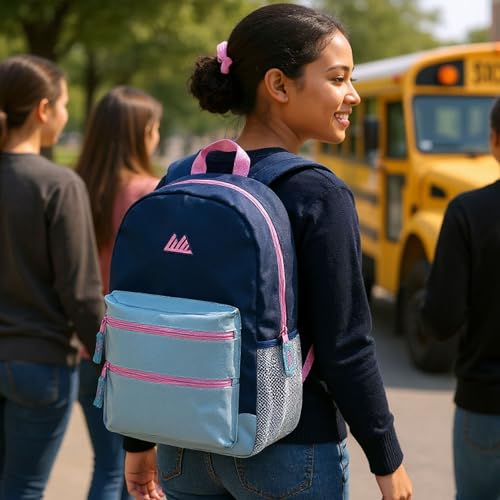 Summit Ridge Colorful Big Backpack for School Kids, Multi Pocket Backpack for Elementary, Middle School Girls, Boys with Padded Straps (Navy/Teal) - color: Navy/Teal