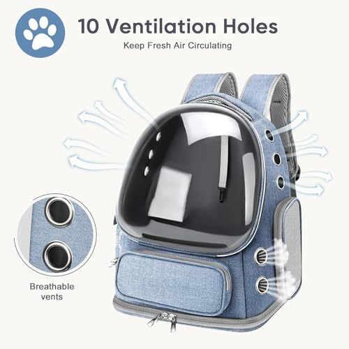 Cat Backpack Carrier, Breathable Cat Bubble Backpack for Kitty & Small Dog, Large Space Cat Carrier Backpack, Foldable Airline Approved Carrier for Trip Vet Travel up to 18lbs（Blue） - color: Blue