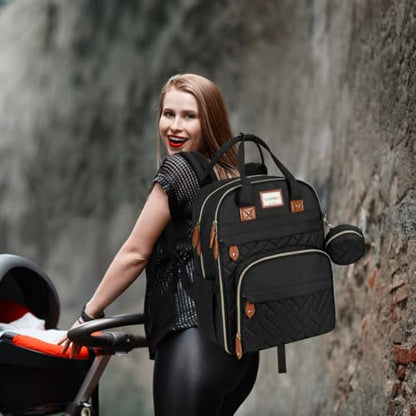 LANDICI Diaper Bag Backpack, Multifunction Baby Diaper Bags with Changing Pad, Stroller Straps & Pacifier Case, Travel Essentials Back Pack for Mom Dad Boy Girl, Large Capacity, Waterproof, Black - color: Black