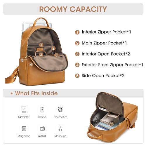 Kattee Genuine Leather Backpack Purse for Women Antitheft Rucksack Soft Work Casual Daypack Fashion - color: Khaki