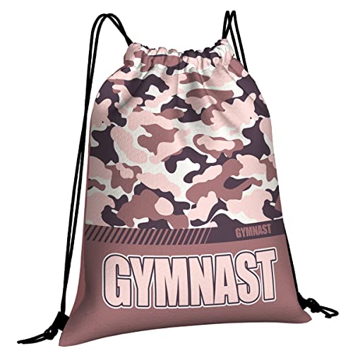 Drawstring Backpack Waterproof Gym Drawstring Bags Sports String Bag Camo Sackpack-Dusty Rose Gymnastics Drawstring Bag - color: Gymnastics Drawstring Bags-camo Dusty Rose