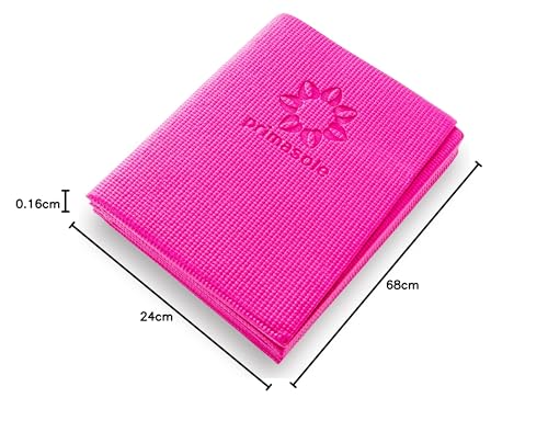 Primasole Folding Yoga Travel Pilates Mat Foldable Easy to Carry to Class Beach Park Tear resistant Travel Picnics 4mm Thick 9 Colors - color: Azalea Pink