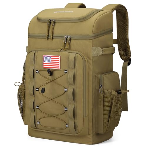Maelstrom 35/50 Can Insulated Backpack Cooler, Leakproof Soft Lunch Ice Bag - color: Khaki, size: 50 Can